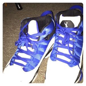 selling A pair of blue white and black Jordans
